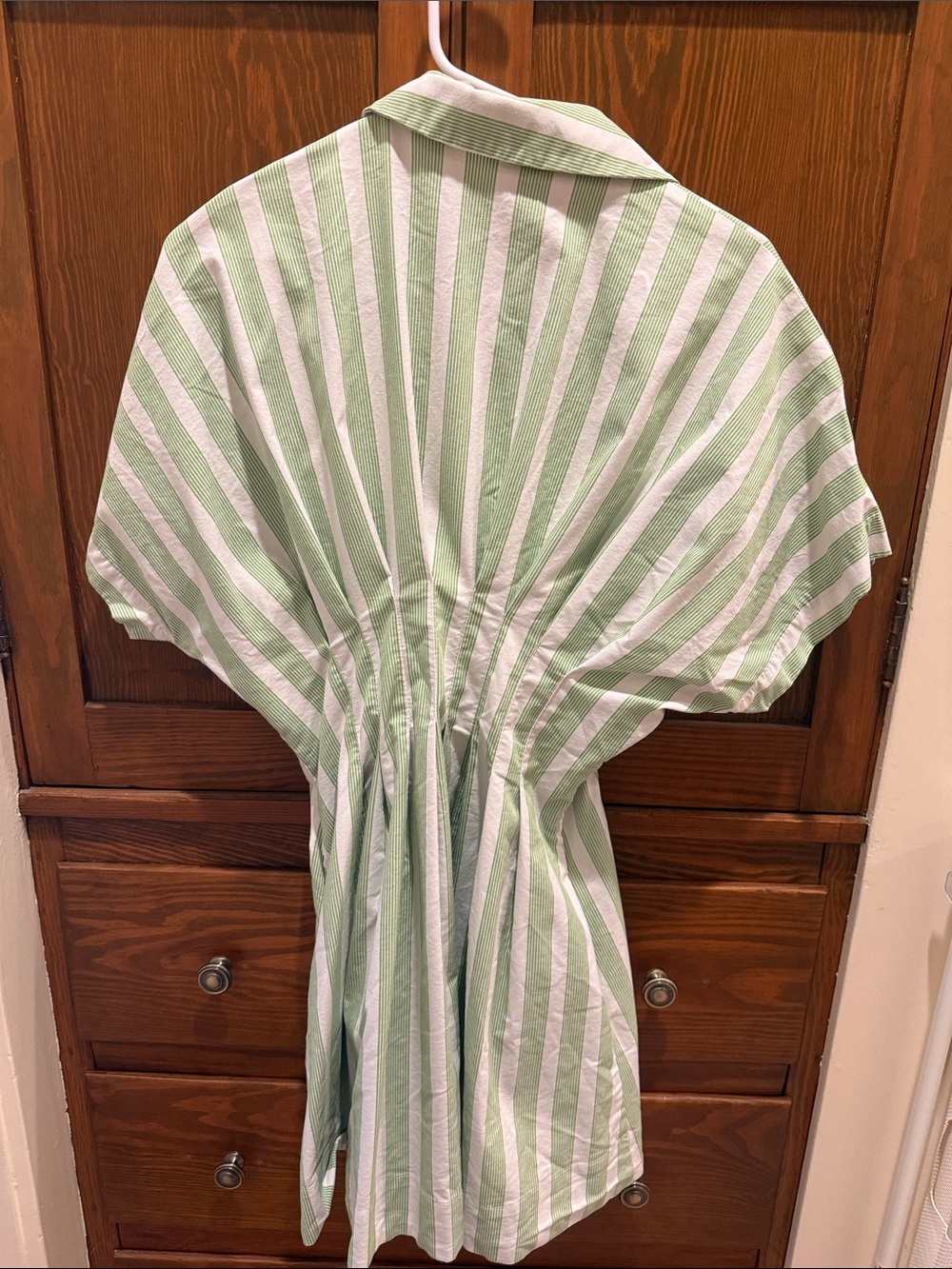 Striped Mini Shirtdress in Light Green and White - Picture 4 of 4